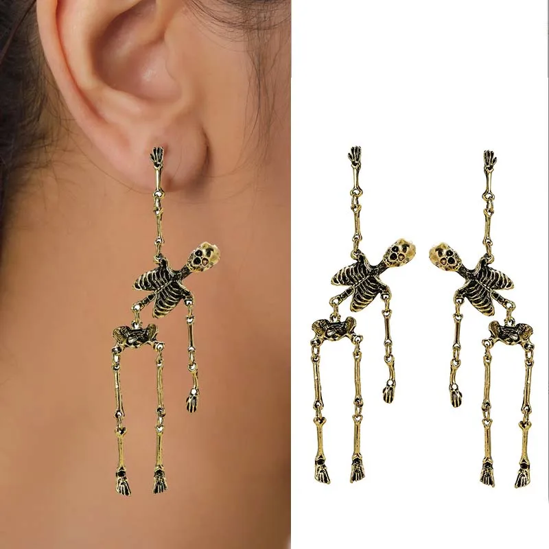 Creative Halloween Skull Dangle Stud Earrings for Women Gothic All Saints\' Day Jewelry Metal Drop Statement Pierced Ear Gifts