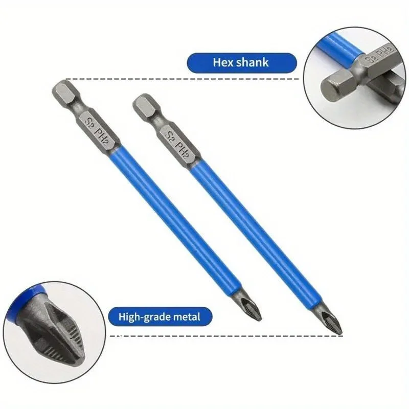 6PC 50mm150mm PH2 Phillips Head Screwdriver Drill Bit Hex Shank Magnetic Non Slip Long Reach Precision Screw Bits Electric Tools