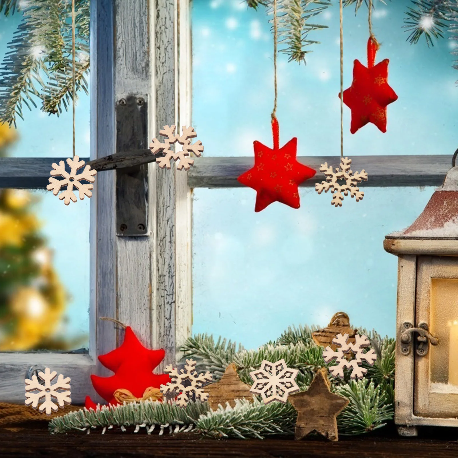 

100pcs Wooden Snowflake Cutouts Unfinished Wood Slices For Christmas Wedding Birthday Party Diy Craft Decorations Handicraft