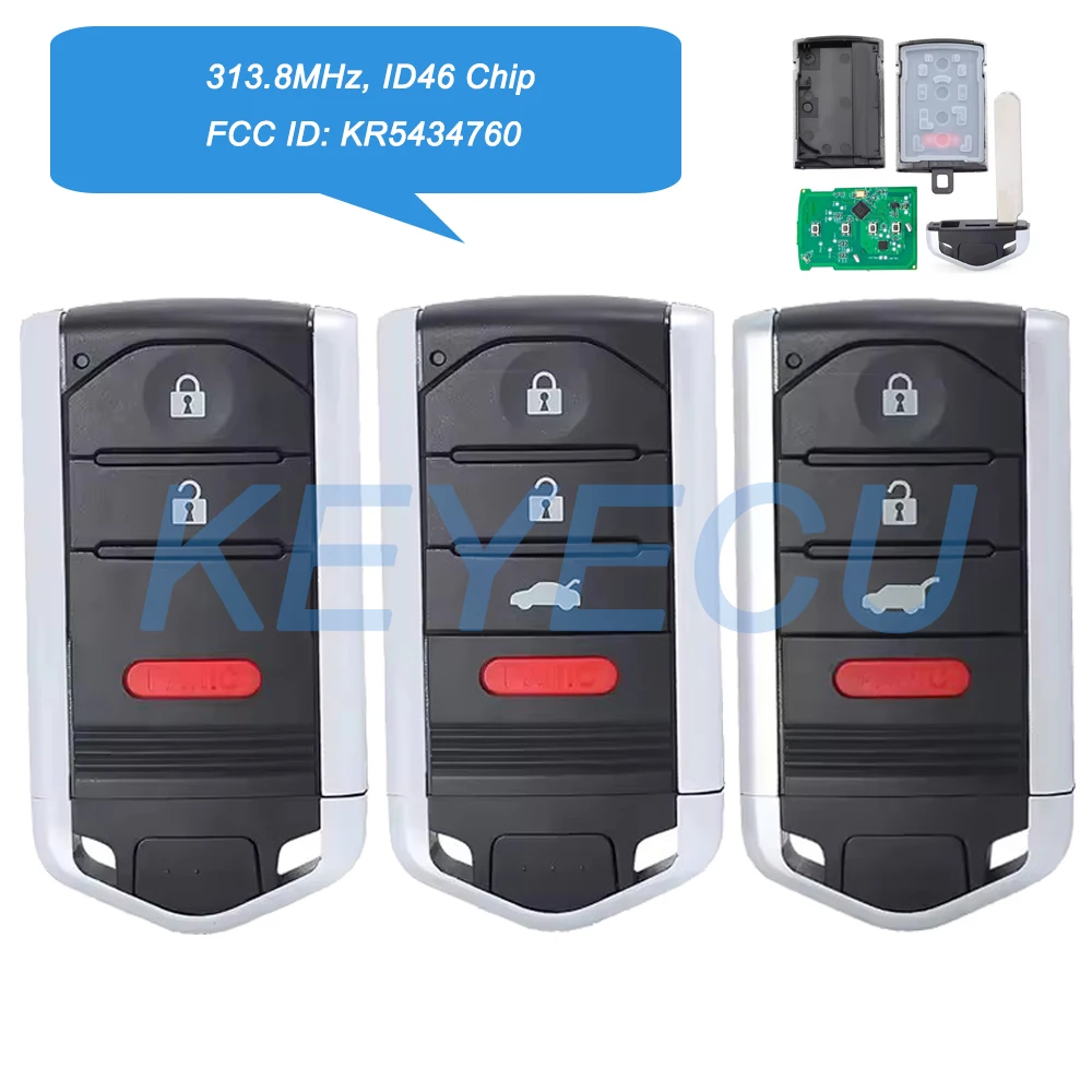 

Keyecu FCC ID: KR5434760 P/N: 72147-TX6-A11 для Acura ILX RDX 2013 2014 2015, умный дистанционный автомобильный ключ-брелок 313,8 МГц с чипом ID46