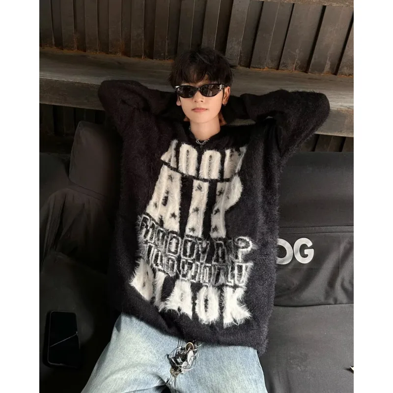 American crewneck sweater men's slouchy casual sweater