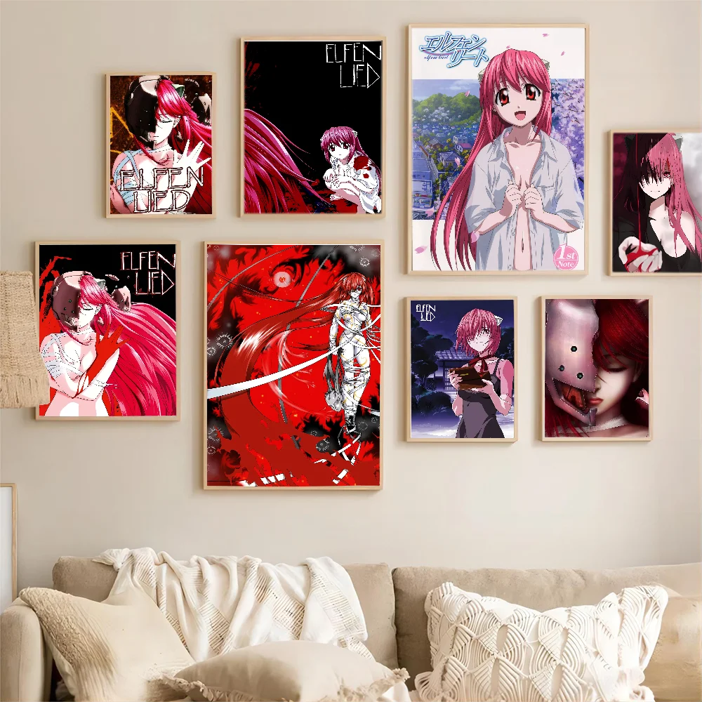 Elfen Lied Good Quality Prints and Posters Waterproof Paper Sticker Coffee House Bar Posters Wall Stickers