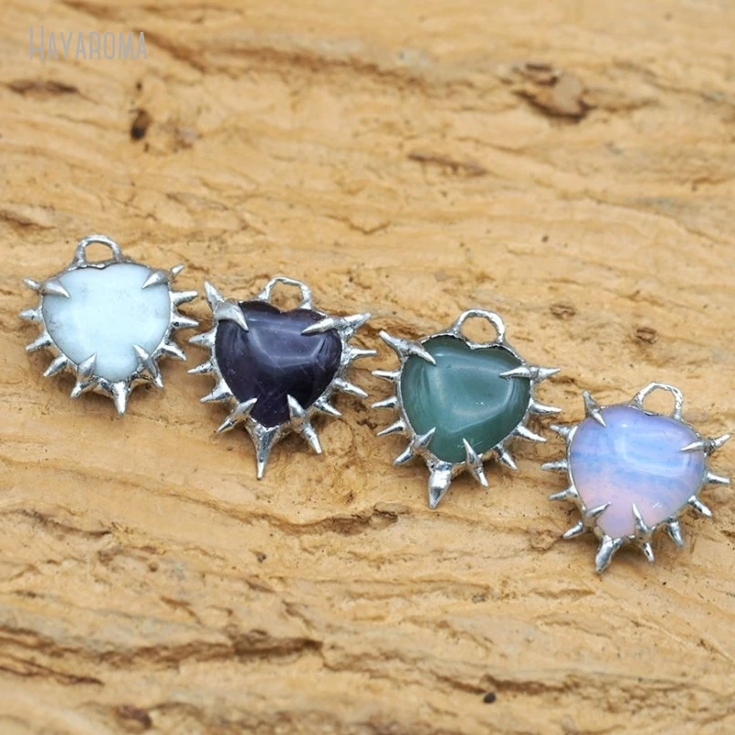 10Pcs Organic Claws Heart Bubble Claw Thorns Point Brutalist Handmade Aventurine Amazonite Amethysts Crystal Pendant PM50109