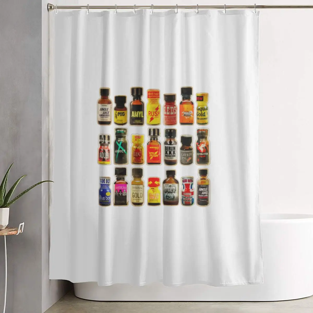 Poppers Bottles Gay Rush Jungle Juice Amyl Inhaler Shower Curtain Bathroom Polyester Waterproof Bath Curtains with Hooks view 5