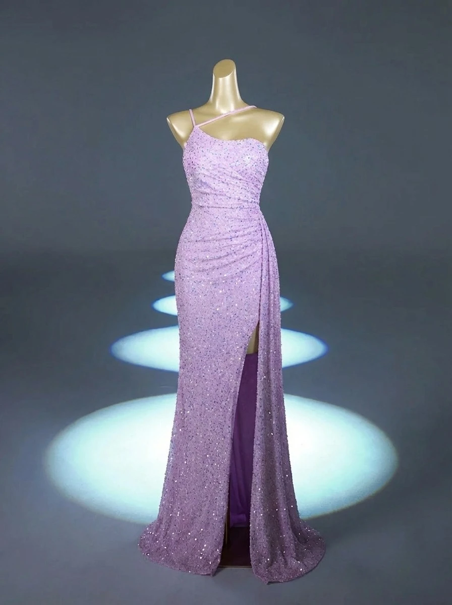 

Summer American Luxury Sexy Sequin Evening Gown Women's One-shoulder Strap Asymmetrical Design Mermaid Dress Fashion Ball Gown
