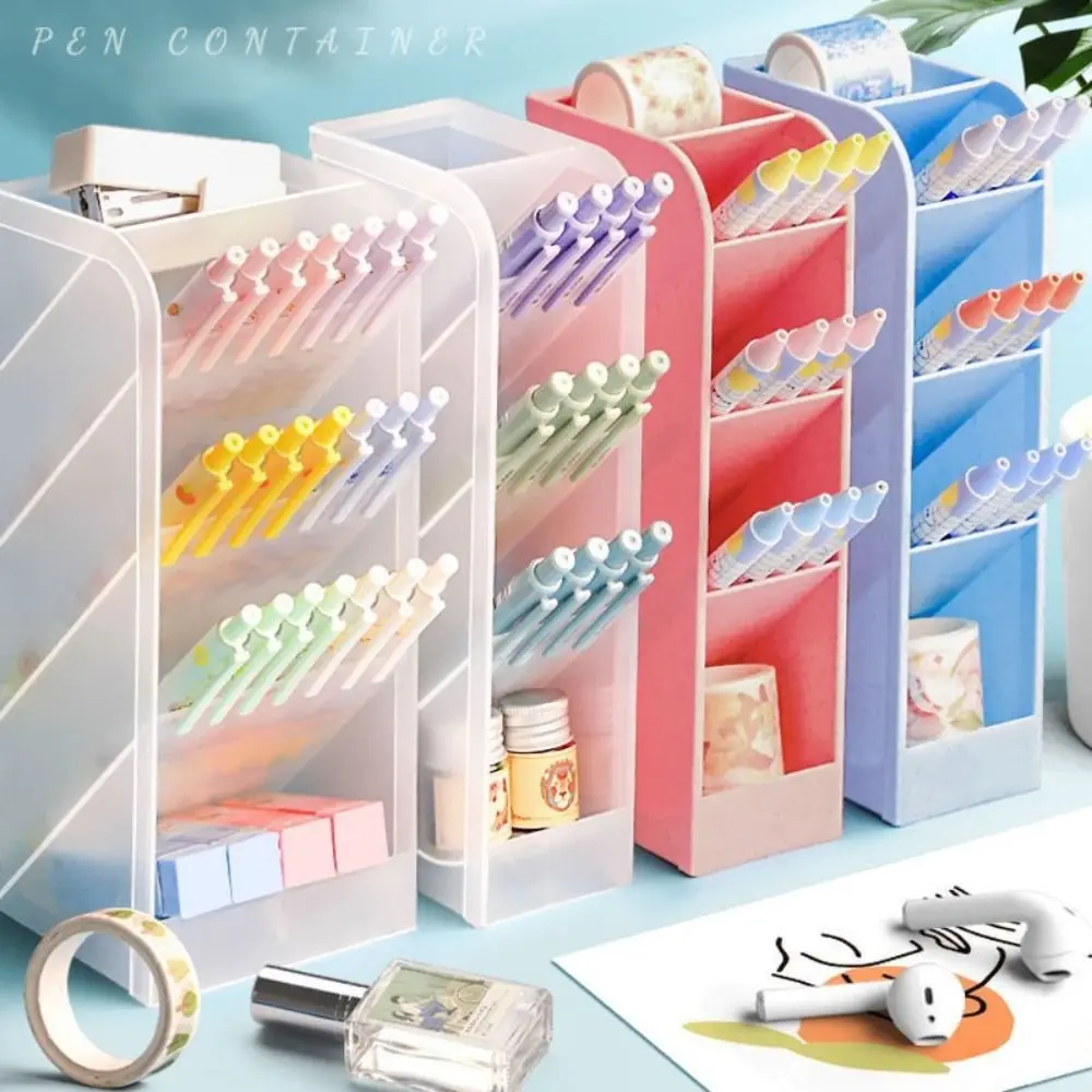 Plastic Pen Holder Frosted Oblique Insertion Desktop Organizer Transparent High-capacity Makeup Brush Storage Bucket