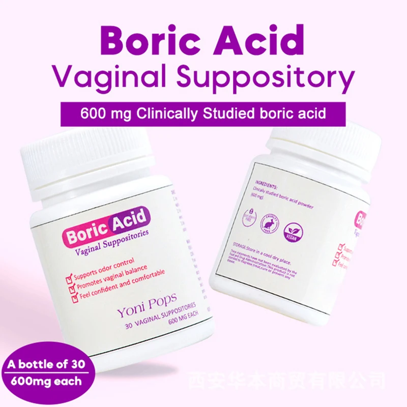 30Pcs Medical Grade Boric Acid Vaginal Suppositories Intimate Health Support Women PH Balance Pills for Yeast Infection 600mg