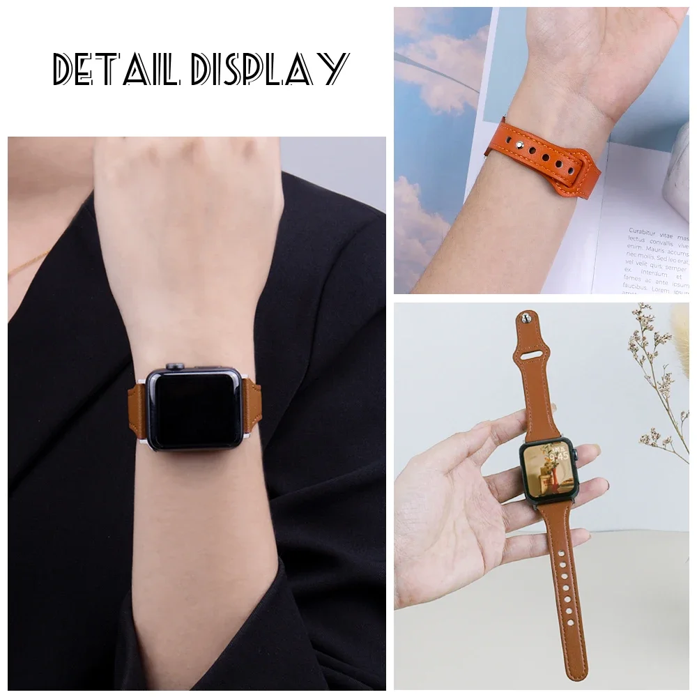 حزام جلد نحيف لساعة أبل الترا 49 مللي متر 8 41 مللي متر 45 مللي متر 7 SE 654321 44 مللي متر سوار نسائي حلقة لسلسلة iwatch 42 مللي متر 40 مللي متر
