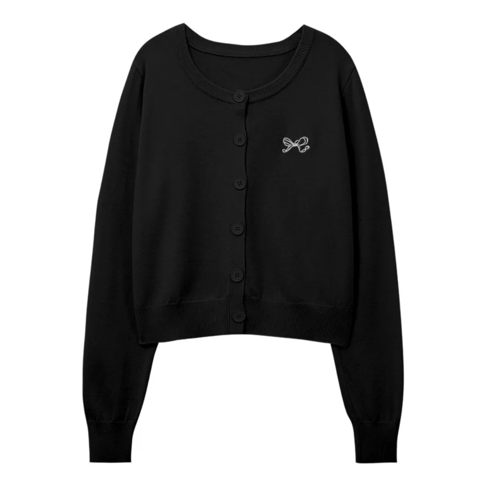 

Осенние однотонные вязаные крючком с бантом, осенне-весенние кардиганы с длинными рукавами, женские топы Y2K, свободные милые трикотажные изделия, уличная одежда