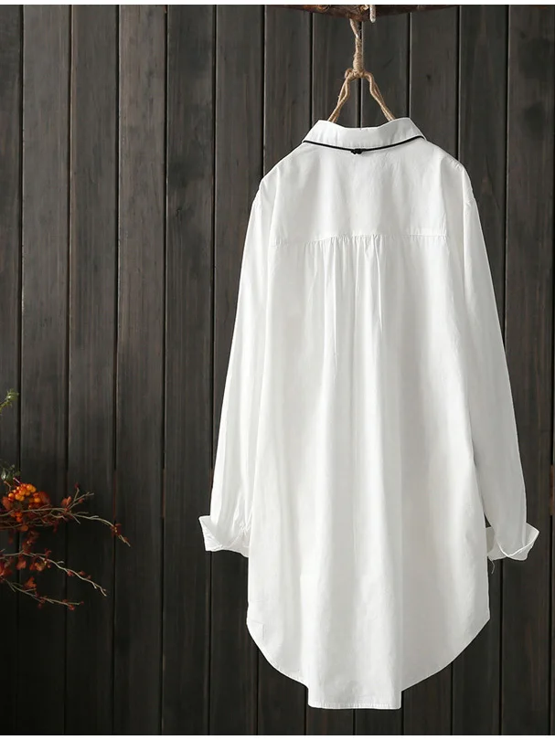 Ele Long Sve Women's irt Autumn New Sle Pleated Mid-Length Embroidered Base irt Top Korean Sle Loose Fit