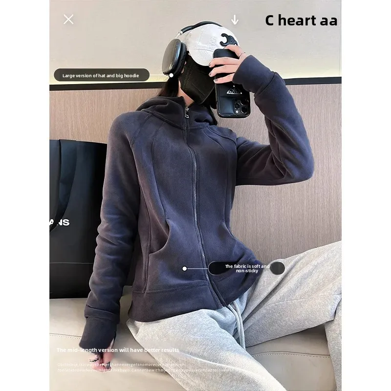 لولو المرأة هوديي البلوز صوف مبطن زمم ملابس لليوجا سليم صالح الخريف الشتاء عارضة أزياء نصف الياقة العالية كم كامل #3