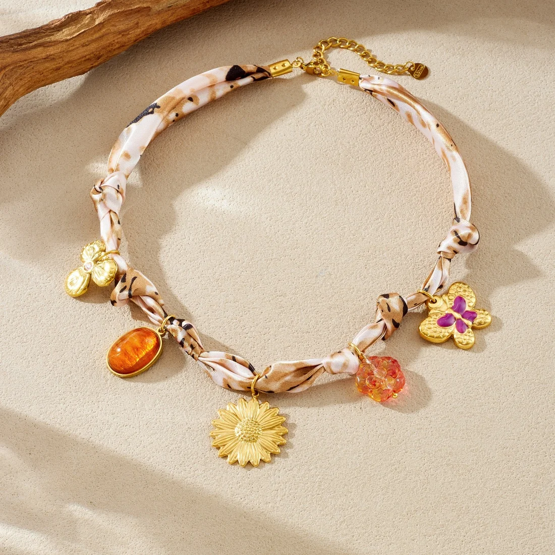 DIEYURO 316L الفولاذ المقاوم للصدأ عباد الشمس فراشة البني البيضاوي كريستال قلادة سوار سيدة الشمبانيا الشريط مجموعة مجوهرات فاخرة