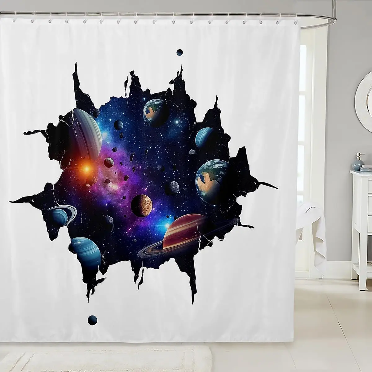 Waterproof Galaxy Space Shower Curtain  72x72 Inches Cosmic Nebula Planets Celestial Bathroom Decor Gift Abstract Print