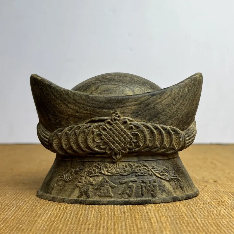 تمثال سبيكة ذهبية من خشب العود منحوت يدويًا - زينة فنغ شوي مقاس 4.13 بوصة × 2.95 بوصة لفتح الأعمال، هدية هووسورمينغ، ديكور المنزل