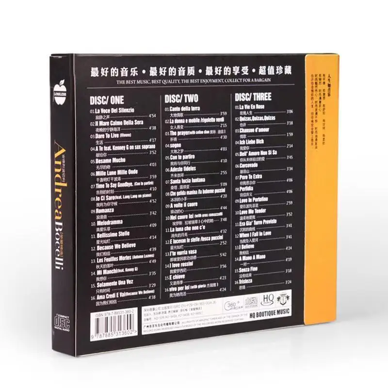 الكلاسيكية أندريا Bocelli الموسيقى CD أعظم الزيارات ألبوم الوقت لقول وداعا 3 قطعة سجل الموسيقى تأثيري وكمان سيارة Soundtracks صندوق