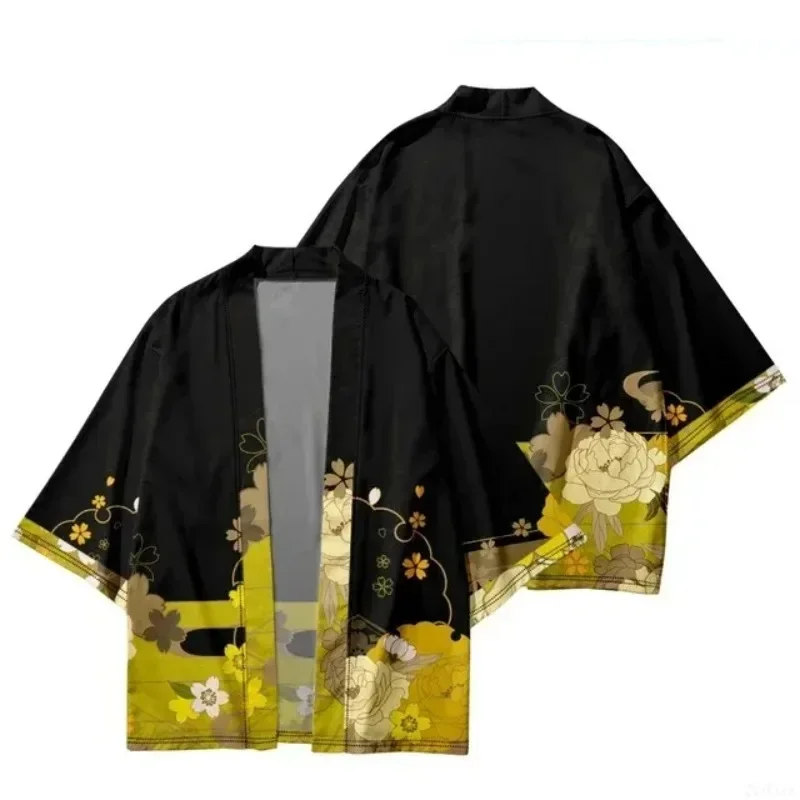 2025 Nuovo Girasole Stampa Grafica Kimono da Uomo Stile Harajuku Giapponese Cardigan di Moda Giappone Haori Kimono da Donna Tradizionale