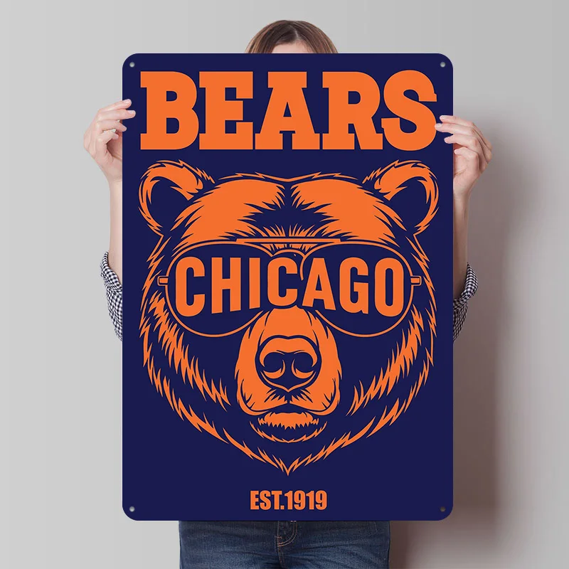 Chicago Bears Mascot Graphic Tin Plaque Poster Customized Wall Art Retro Vintage Metal Signs for Room Decoration Bedroom House