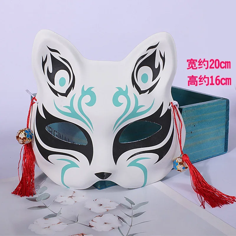 Topeng rubah Jepang Cosplay dilukis tangan Anime Demon Slayer setengah wajah topeng kucing Masquerade Festival pesta alat peraga Cosplay