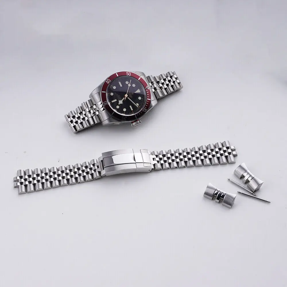 For Black Bay 41/Black Bay 58 Watch Band 20mm 22mm Luxury Curved End Silver Steel Jubilee Strap Bracelet Oyster Clasp
