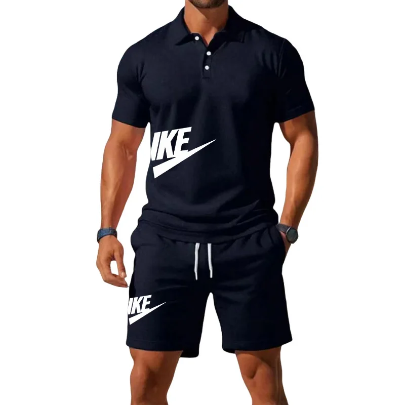 

Summer Men's Quick-Drying Breathable Polo Shirt Set Half Button Loose Lightweight Leisure Basketball Sport Two-Piece Outfit