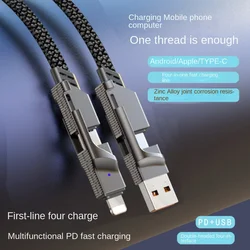 100W Super Fast Charging Four-in-one Charging Cable, One to Four Braided Data Cable, Suitable for Apple and Huawei PD Fast Charg