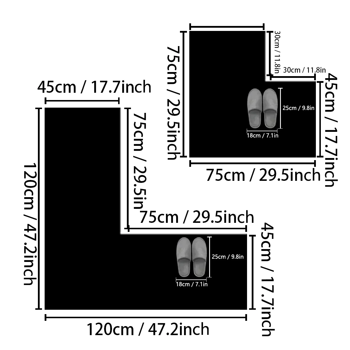 L-Shaped Diatom Mud Kitchen Floor Mat, Water Absorbent Rug with Rubber Backing and Non-Slip Design for Kitchen, Bathroom, Toilet and Entrance