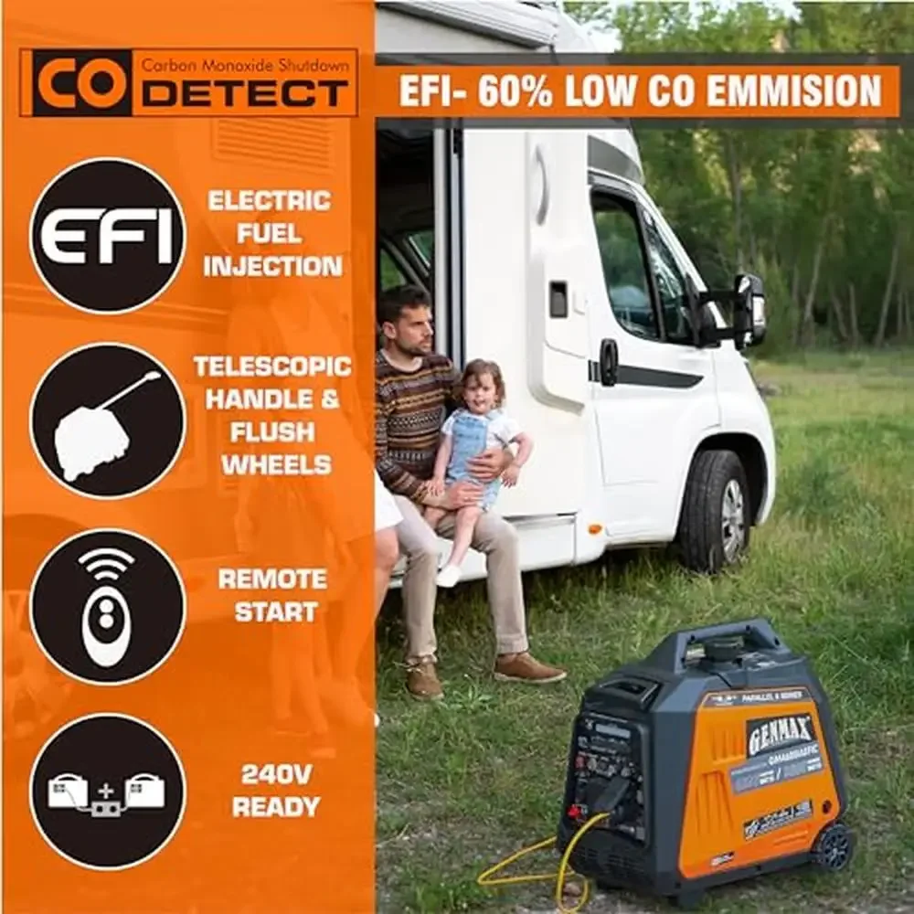 4600W Ultra-Quiet Gas-Powered Generator with Electric Start & CO Alert EFI Technology Clean Power Remote Start Capability