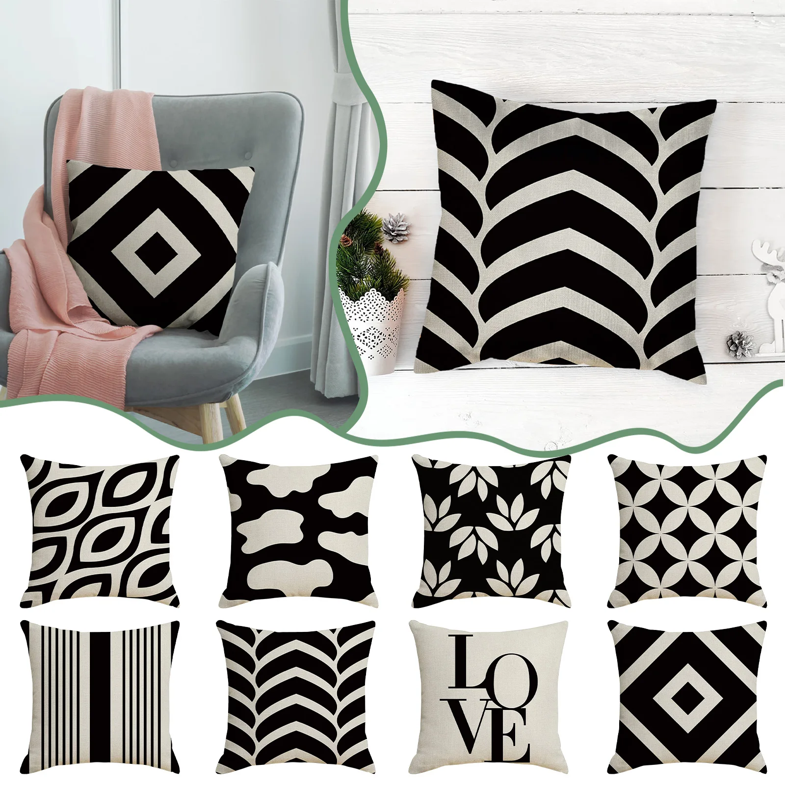 Black White Waterproof Pillow Cases for All seasons Household Simple Nordic Style Pillow Covers Sofa Car Decorative Cushions