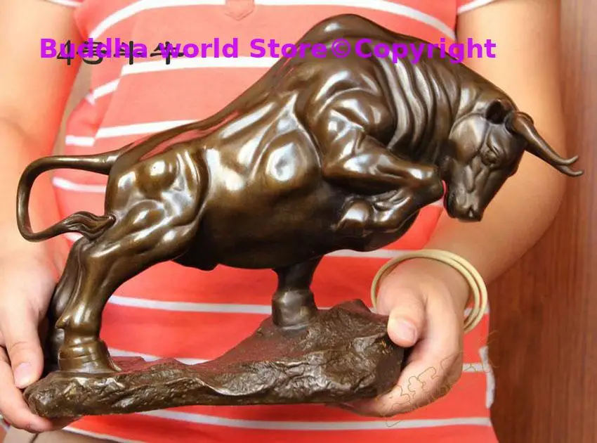 Large 2025 HOME Store GOOD FENG SHUI Bronze carving Prosperous Auspicious GOOD LUCK Wall Street Fortune Bull Mascot Decoration