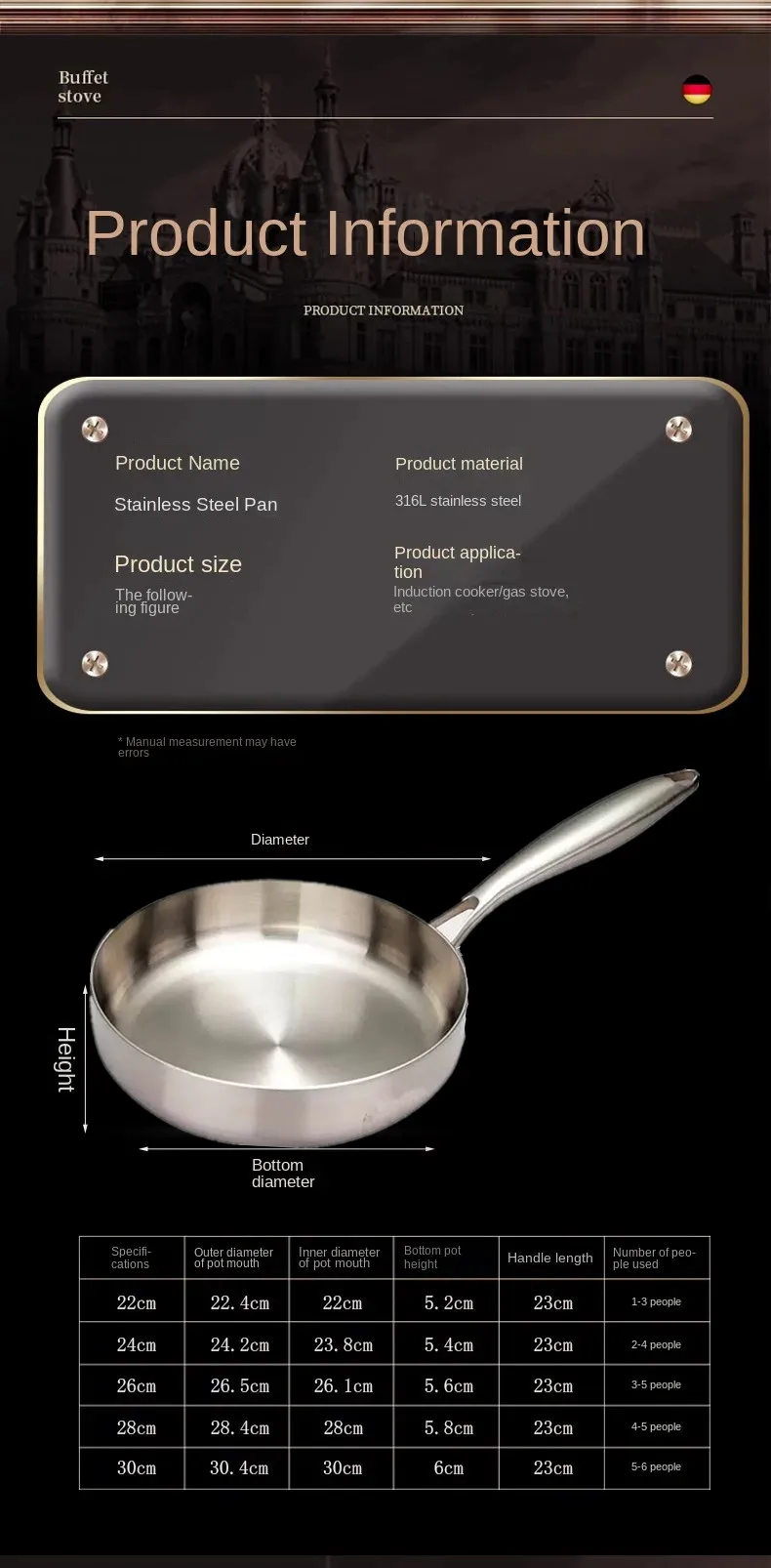 Bratpfanne aus Edelstahl 316, Antihaft-Pfanne, gebratener Steaktopf, unbeschichtetes Küchenkochgeschirr für Gasherd und Induktionsherd, Wok – Detail 15