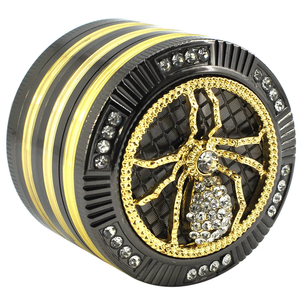 Spider Diamond 4-Layers Tobacco Herb Grinder Herbal Metal Golden Black 52mm Zinc Alloy Herb Smoke Crusher Cigarette Accessories