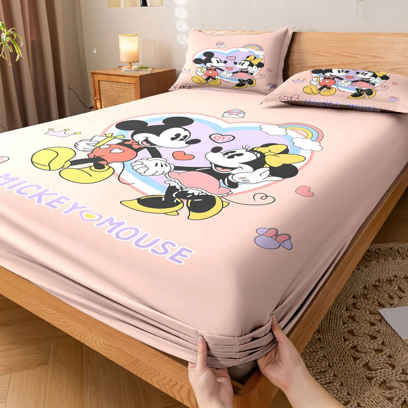 1 cartoon cute Mickey Minnie pattern digital printed frosted Fitted Sheet,bedroom printed bed cover,bedding(No pillowcase)