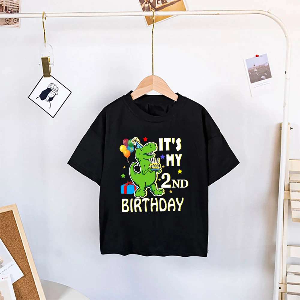 Boy Dinosaur Birthday Cartoon TShirt Birthday Number 1 2 3 4 5 6 7 8 Kids Clothes Happy Dino Tees Tops Cute Party Boy Girl Gifts