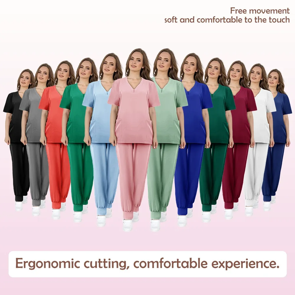 Multi Color Scrub Suits Stretch Breathable Women Sets Nursing Scrubs Uniformes Medical Spandex Hospital Salon Spa Uniforms Sets