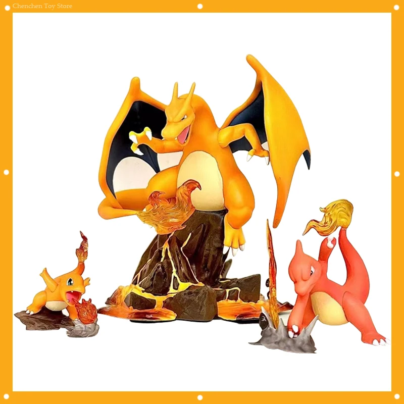 Pokemon Charizard DM Scenario Anime Figures Charmander Evolution GK Charmeleon Figurine PVC Statue Model Doll Collectible Toys