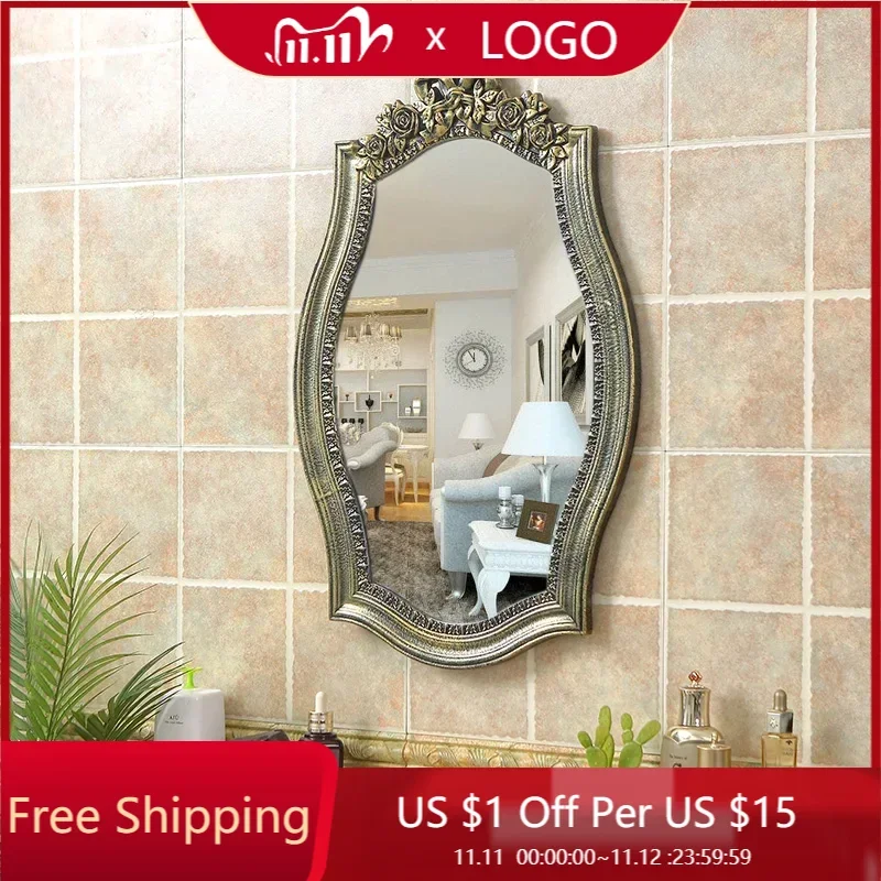 Vintage Bathroom Wall Mirror Gold Frame Vanity Aesthetic Mirror Wall Irregular Design Espelho Grande Para Quarto Room Decoration