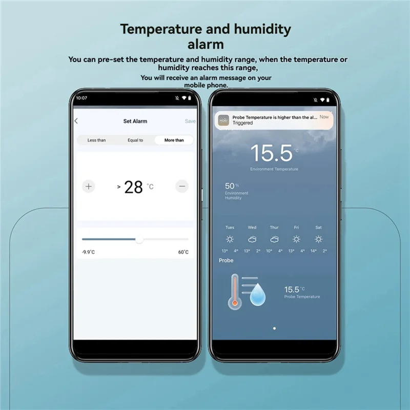 AS95-Tuya المنزل الذكي واي فاي مستشعر درجة الحرارة والرطوبة مع 1 متر مسبار خارجي التطبيق عرض عن بعد مقياس درجة الحرارة والرطوبة
