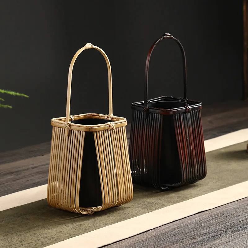 2027 Flower Basket Handmade Bamboo Weaving Flower Basket Vase Flower Arrangement Utensils,Storage, Chinese Vessels Zen Ornaments