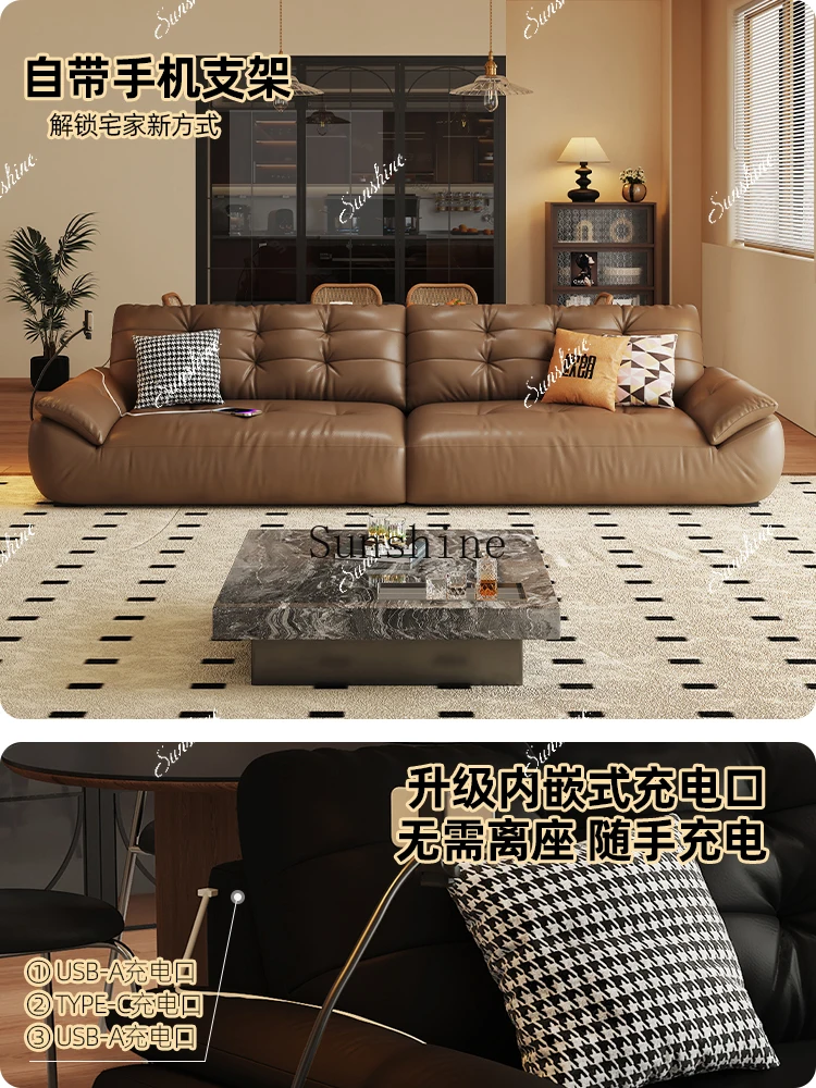 

Italian minimalist first-layer cowhide living room three-person straight-row sofa FT