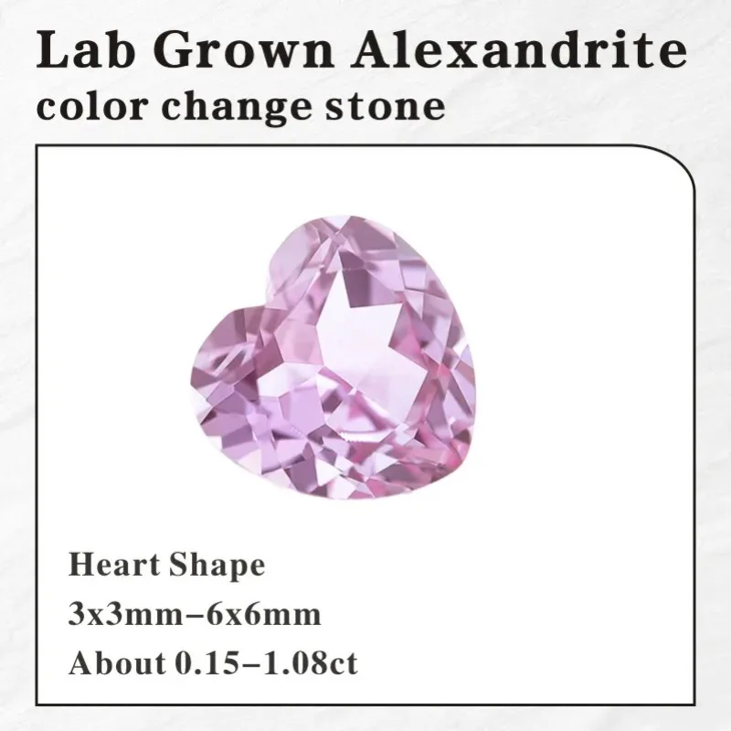 

Lab Grown Alexander Color Change Stone Heart Shape Charms Beads Selectable for Diy Jewelry Making Materials AGL Certificate