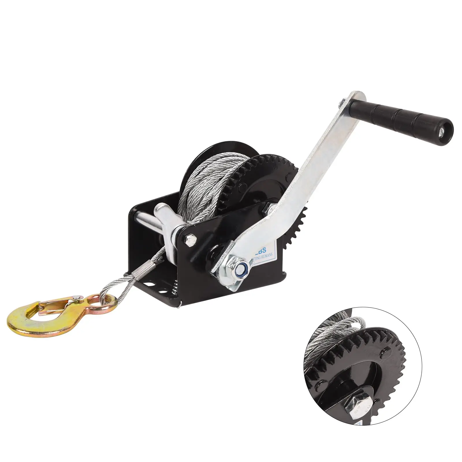 800lbs Boat Trailer Winch, Heavy Duty Hand Crank Winch with 33ft Steel Cable, 3.2:1 Ratio Gear & 2 Way Ratchet