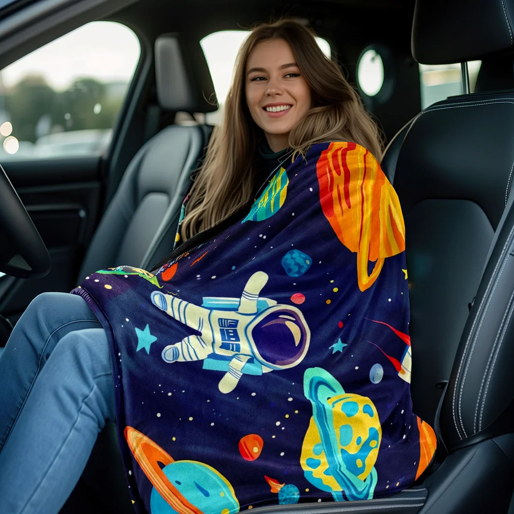 Space astronaut planets stars galaxy kids blanket flannel throw blanket cute cartoon design baby nursery bedding space theme