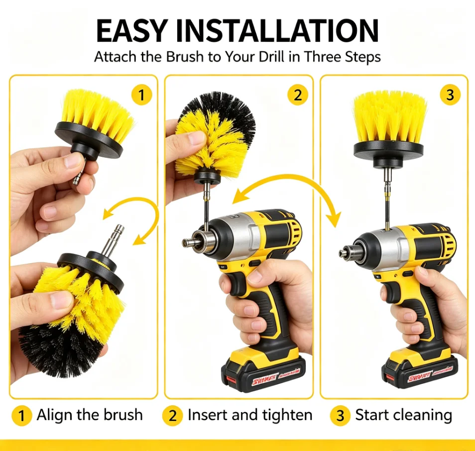 3pcs/set Drill Brush Set Power Scrubber Wash Cleaning Brushes Tool Kit For Grout Floor Tub Shower Tile Bathroom Kitchen Surface