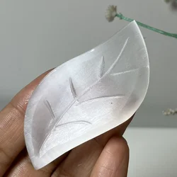 Natural Selenite Crystal Bowl Chakra Healing Stone Plate Leaf-shaped Gypsum Minerals Specimen Reiki Home Bowl Decor DIY Gift