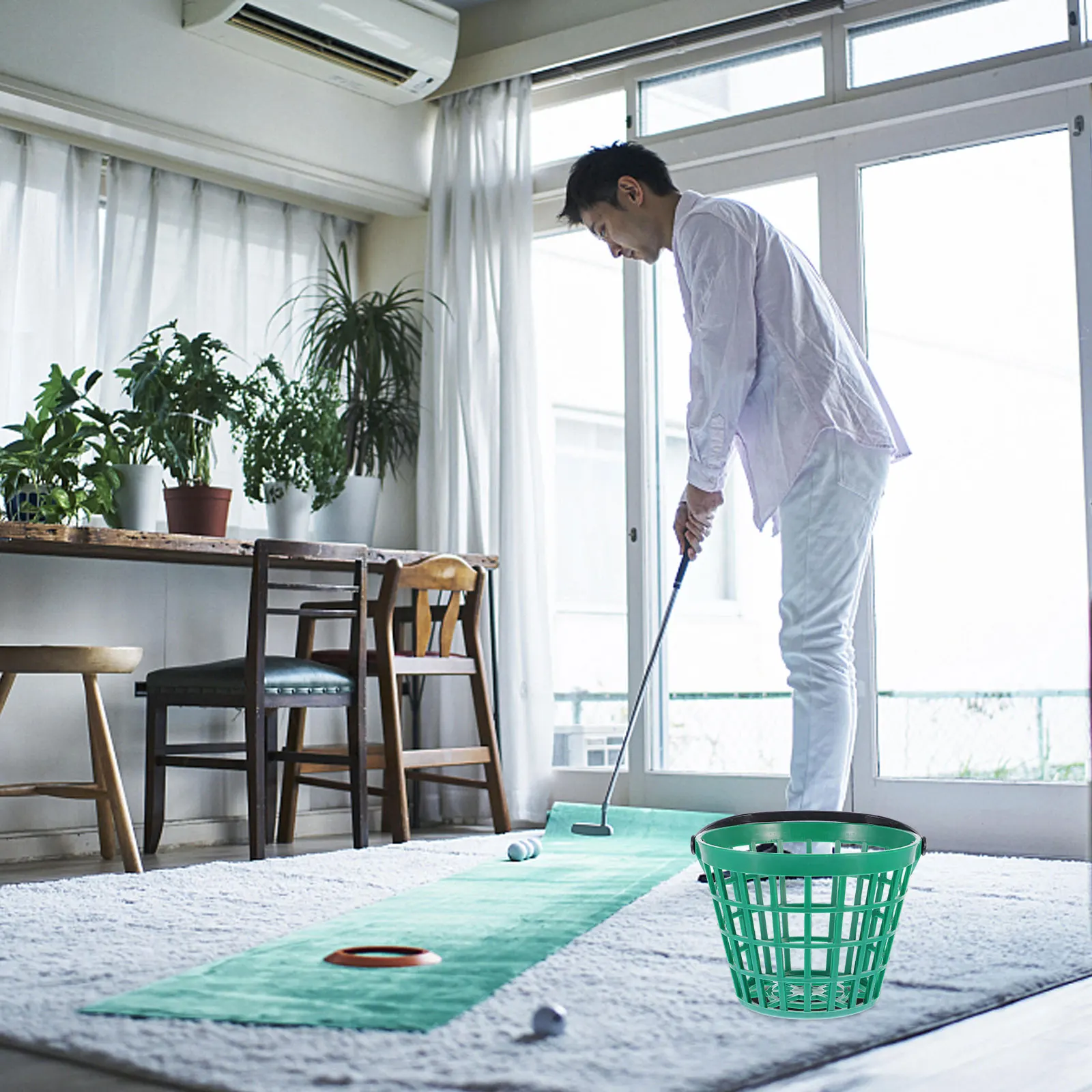 

Foldable Pick up Basket Small Golf Ball Laundry Buckets for Balls Green Nylon