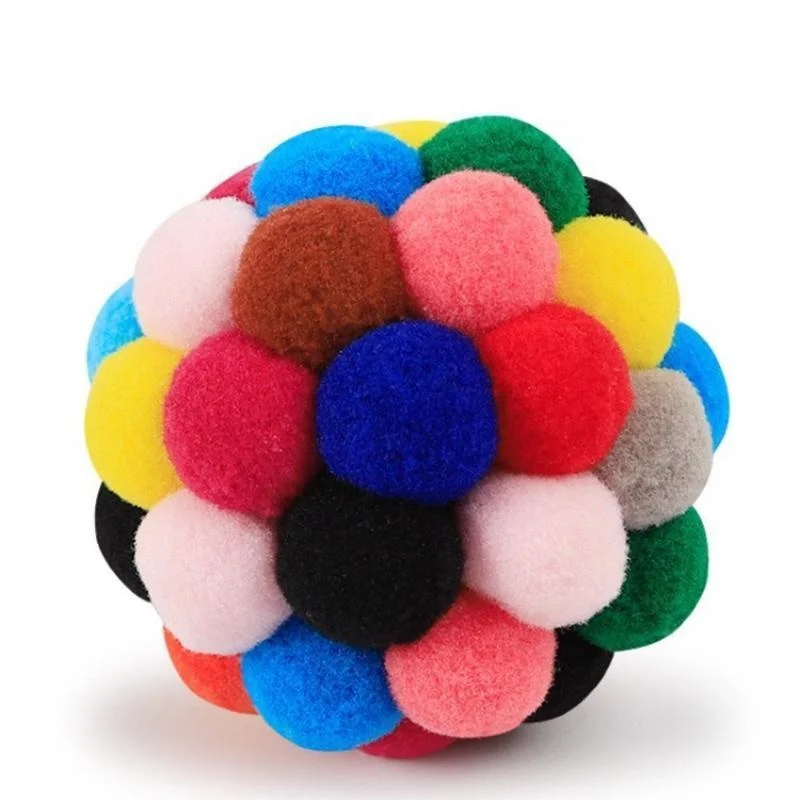 Pet Toy Cat Toys Cat Plush Ball Toys Pet Bouncy Bell Ball Toy Colorful Pompoms Pet Supplies Random Color