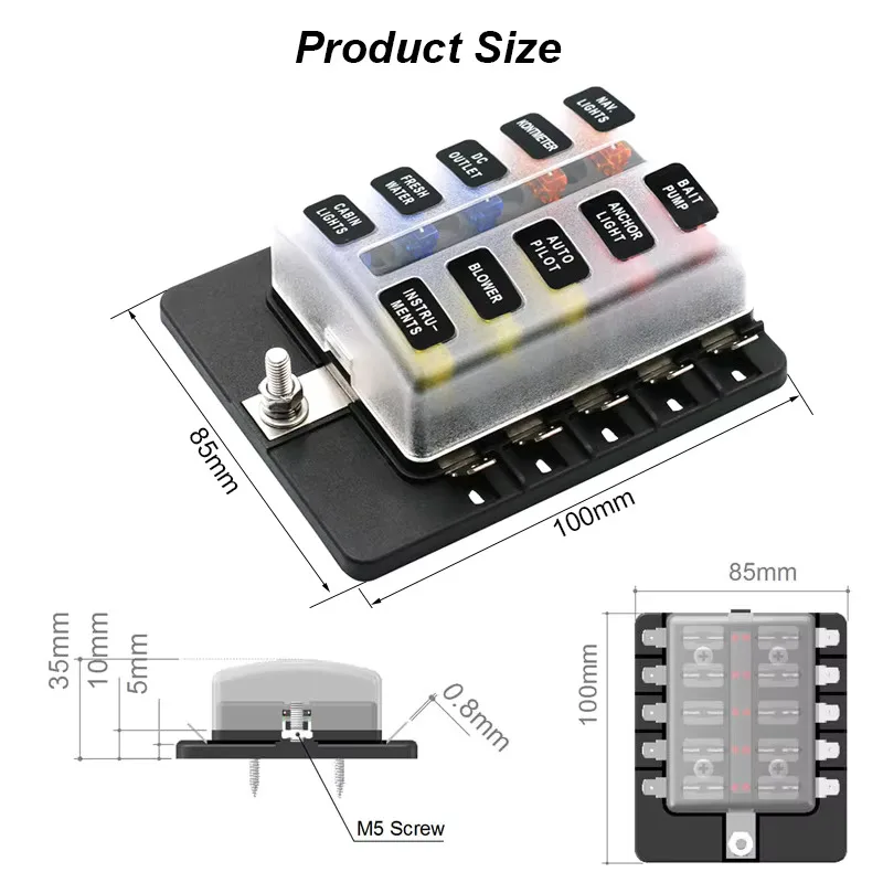 10 Manier 12V Doos 12Volt Blade Zekeringhouder W Negatieve Busbar Waterdichte Stroomonderbreker Met LED Indicator 25A Hot Selg