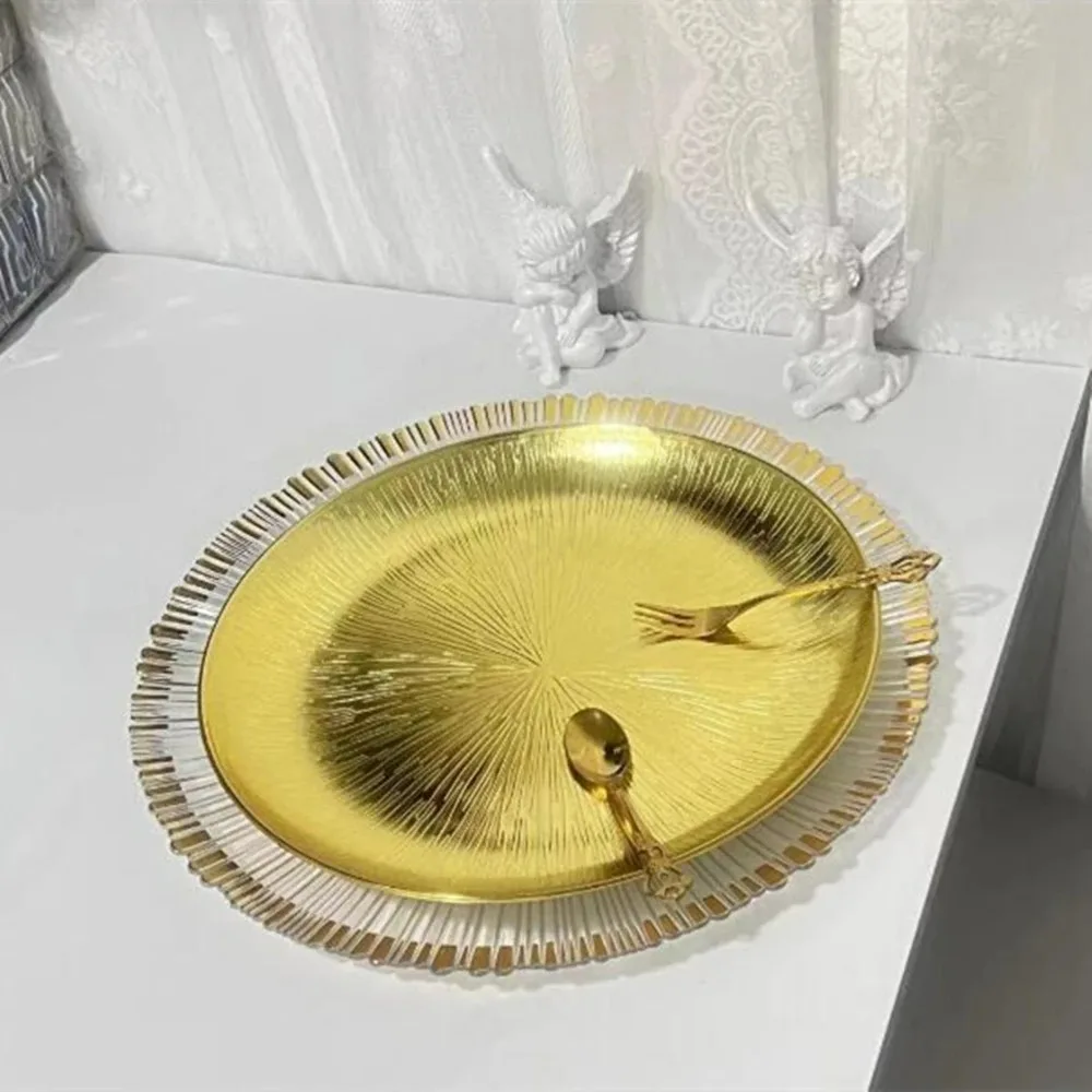 100 PCS Charger Plates Gold Plastic Tray Round Plates 13 Inches Acrylic Decorative Service Plate For Table Setting