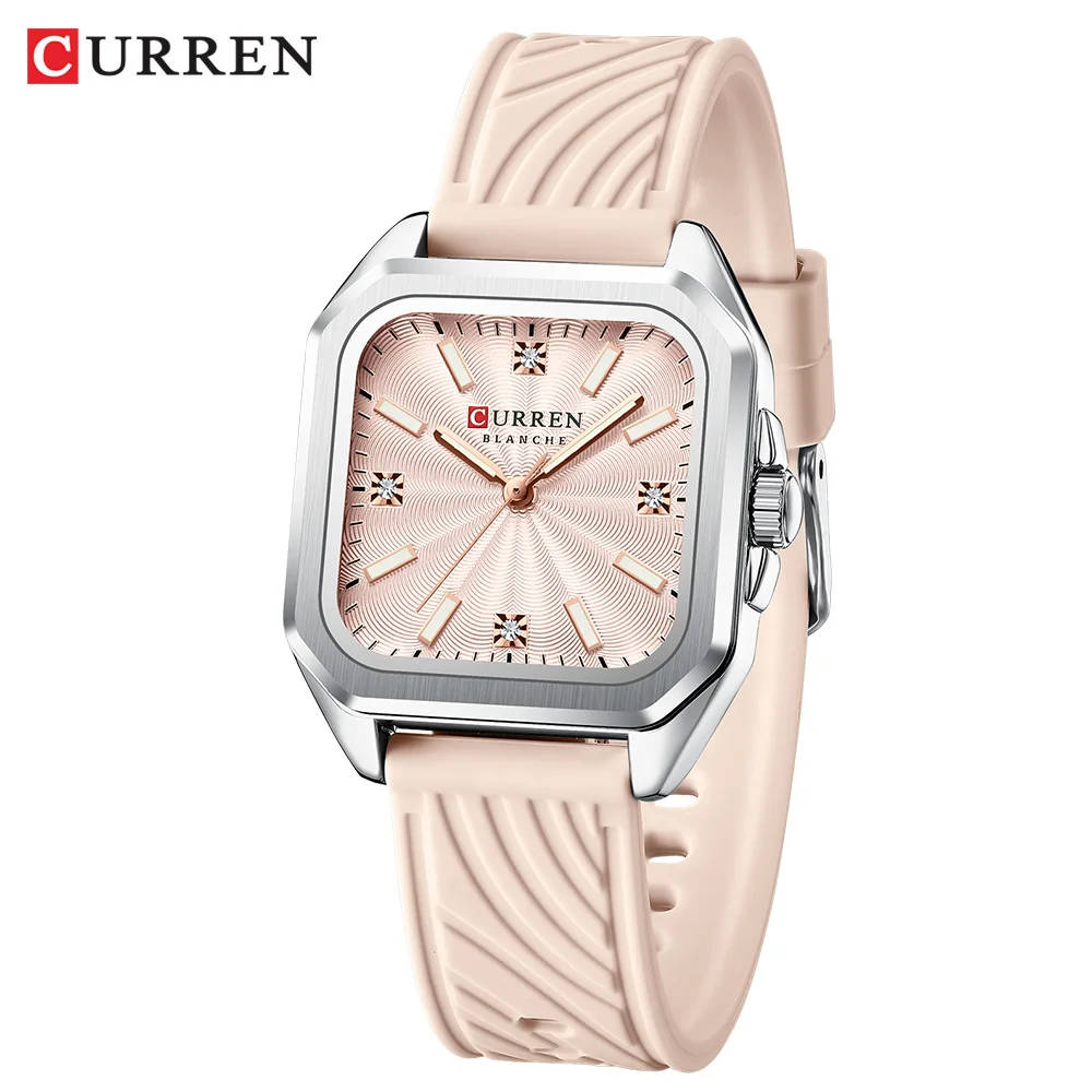 CURREN 9113 Fashion Women's Minimalist Square Quartz Watch Casual Sports Silicone Women Gift Clock Watches