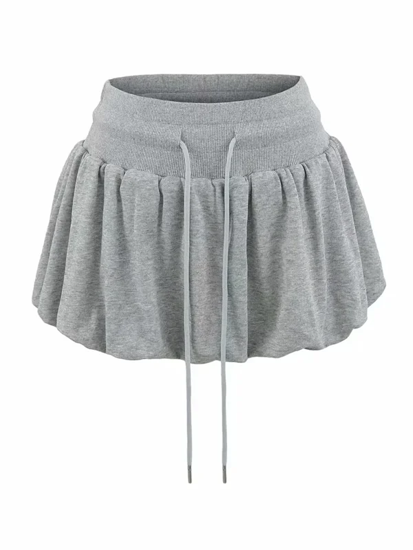 Summer 2025 Sweet Drawstring Elastic Waist Flower Bud Skirt Slimming High Waist Loose Puffy Short Skirt Commute Style Pure Color